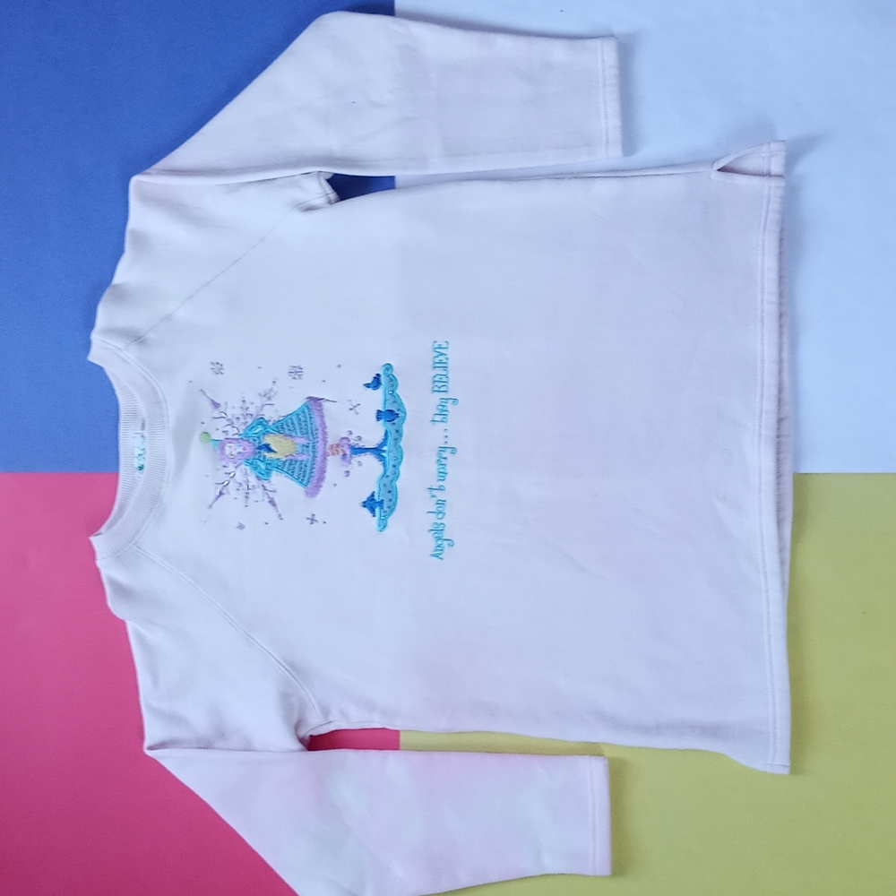 Vintage Holiday Angels don’t worry, they believe Embroidered Crewneck Sweater